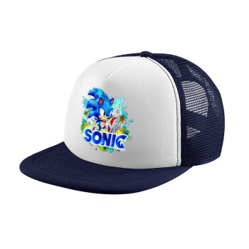 Sonic, Adult Soft Trucker Hat with Dark Blue/White Mesh (POLYESTER, ADULT, UNISEX, ONE SIZE)