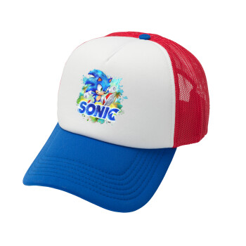 Sonic, Adult Soft Trucker Hat with Red/Blue/White Mesh (POLYESTER, ADULT, UNISEX, ONE SIZE)