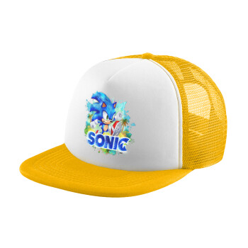 Sonic, Adult Soft Trucker Hat with Yellow/White Mesh (POLYESTER, ADULT, UNISEX, ONE SIZE)