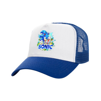 Sonic, Adult Structured Trucker Hat, with Mesh, WHITE/BLUE (100% COTTON, ADULT, UNISEX, ONE SIZE)