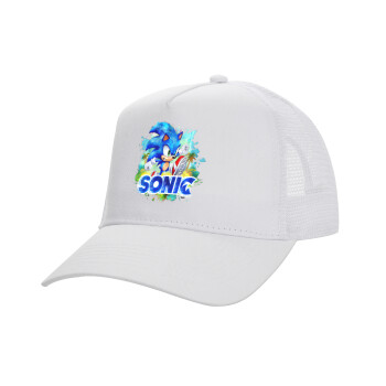 Sonic, Structured Trucker Adult Hat, with Mesh, WHITE (100% COTTON, ADULT, UNISEX, ONE SIZE)