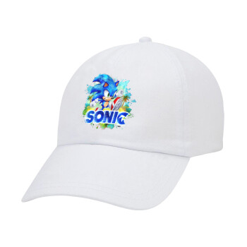 Sonic, Adult Baseball Cap White 5-panel (POLYESTER, ADULT, UNISEX, ONE SIZE)