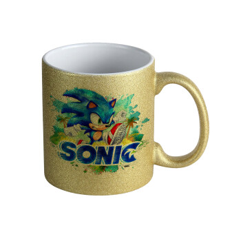 Sonic, Κούπα Χρυσή Glitter που γυαλίζει, κεραμική, 330ml