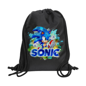 Sonic, Backpack pouch GYMBAG Black, with pocket (40x48cm) & thick cords