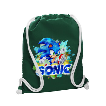 Sonic, Backpack pouch GYMBAG BOTTLE GREEN, with pocket (40x48cm) & thick white cords