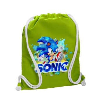 Sonic, Backpack bag GYMBAG LIME GREEN, with pocket (40x48cm) & thick cords