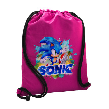 Sonic, Backpack pouch GYMBAG Fuchsia, with pocket (40x48cm) & thick cords