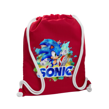 Sonic, Backpack pouch GYMBAG Red, with pocket (40x48cm) & thick cords