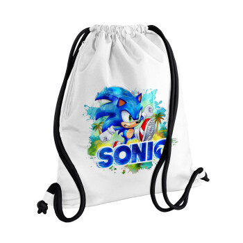 Sonic, Backpack pouch GYMBAG white, with pocket (40x48cm) & thick cords