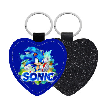 Sonic, Μπρελόκ PU δερμάτινο glitter καρδιά ΜΑΥΡΟ