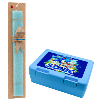 Sonic, Easter Set, children's snack container BLUE & Easter aromatic flat candle (30cm) (TURQUOISE)