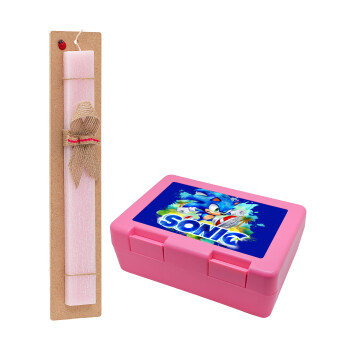 Sonic, Easter Set, children's snack container PINK & scented flat Easter candle (30cm) (PINK)