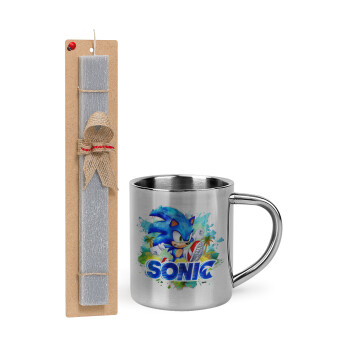 Sonic, Easter Set, metallic thermal cup (300ml) & Easter aromatic flat candle (30cm) (GRAY)