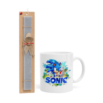 Sonic, Easter Set, Ceramic Cup (330ml) & Easter aromatic flat candle (30cm) (GRAY)