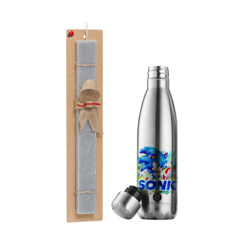 Sonic, Easter Set, metallic stainless thermos flask (500ml) & scented flat Easter candle (30cm) (GRAY)