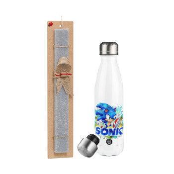 Sonic, Easter candle, metallic white thermos bottle (500ml) & aromatic flat candle (30cm) (GRAY)