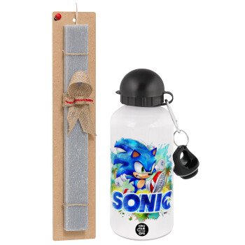 Sonic, Easter Set, metallic aluminum water bottle (500ml) & aromatic flat Easter candle (30cm) (GRAY)