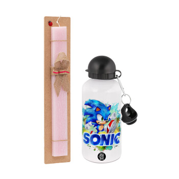 Sonic, Easter Set, metallic aluminum bottle (500ml) & aromatic flat Easter candle (30cm) (PINK)