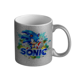 Sonic, Κούπα Ασημένια Glitter που γυαλίζει, κεραμική, 330ml