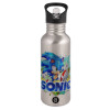 Water bottle Silver with straw, stainless steel 600ml