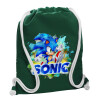 Backpack pouch GYMBAG BOTTLE GREEN, with pocket (40x48cm) & thick white cords