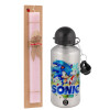 Easter Set, metallic Silver aluminum water bottle (500ml) & scented flat Easter candle (30cm) (PINK)