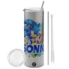 Eco friendly stainless steel Silver tumbler 600ml, with metal straw & cleaning brush