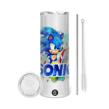 Sonic, Eco friendly stainless steel tumbler 600ml, with metal straw & cleaning brush