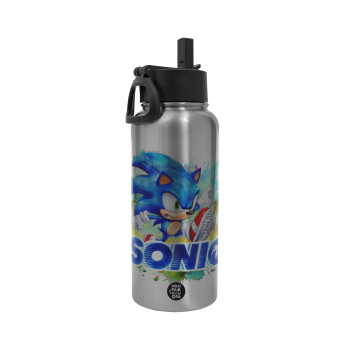 Sonic, Metal mug thermo Silver with Straw and Spout Lid (Stainless steel), double wall, 950ml