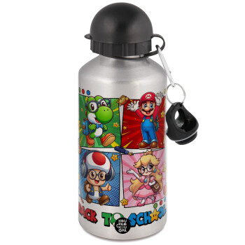 Back to the School Mario & Friends, Metallic water jug, Silver, aluminum 500ml