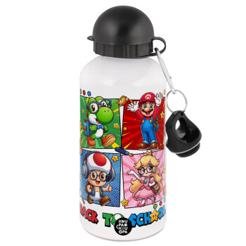 Back to the School Mario & Friends, Metal water bottle, White, aluminum 500ml