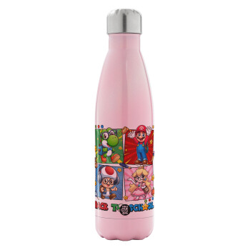 Back to the School Mario & Friends, Metal mug thermos Pink Iridiscent (Stainless steel), double wall, 500ml