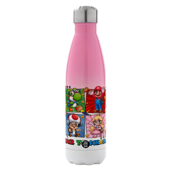 Back to the School Mario & Friends, Metal mug thermos Pink/White (Stainless steel), double wall, 500ml