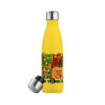 Back to the School Mario & Friends, Yellow Stainless Steel Metallic Thermos, double-walled, 500ml