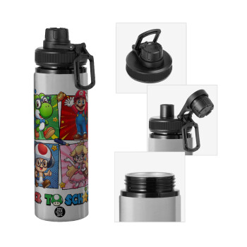 Back to the School Mario & Friends, Metallic water bottle with safety cap, 850ml aluminum