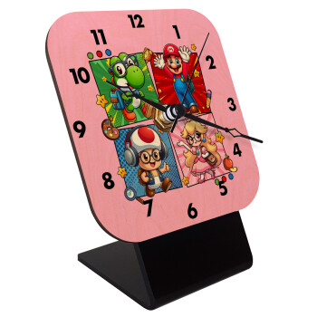 Back to the School Mario & Friends, Quartz Table clock in natural wood (10cm)