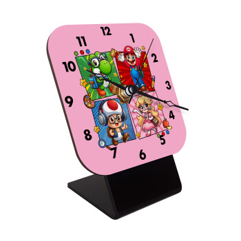 Back to the School Mario & Friends, Quartz Wooden table clock with hands (10cm)