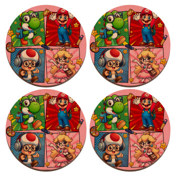 Back to the School Mario & Friends, ΣΕΤ x4 Σουβέρ ξύλινα στρογγυλά plywood (9cm)