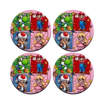 Back to the School Mario & Friends, SET of 4 round wooden coasters (9cm)