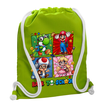 Back to the School Mario & Friends, Backpack bag GYMBAG LIME GREEN, with pocket (40x48cm) & thick cords