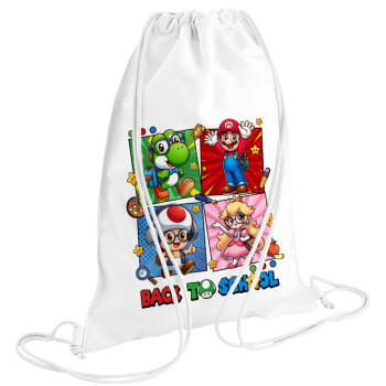 Back to the School Mario & Friends, Backpack pouch GYMBAG white (28x40cm)