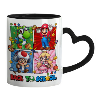 Back to the School Mario & Friends, Mug heart black handle, ceramic, 330ml