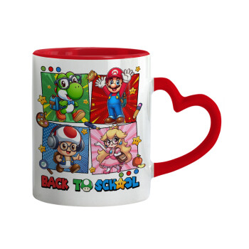 Back to the School Mario & Friends, Mug heart red handle, ceramic, 330ml