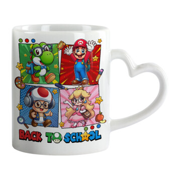 Back to the School Mario & Friends, Mug heart handle, ceramic, 330ml