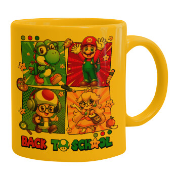 Back to the School Mario & Friends, Ceramic coffee mug yellow, 330ml (1pcs)