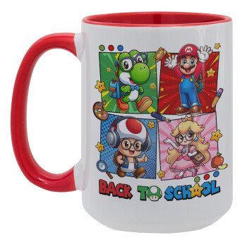 Back to the School Mario & Friends, Κούπα Mega 15oz, κεραμική Κόκκινη, 450ml