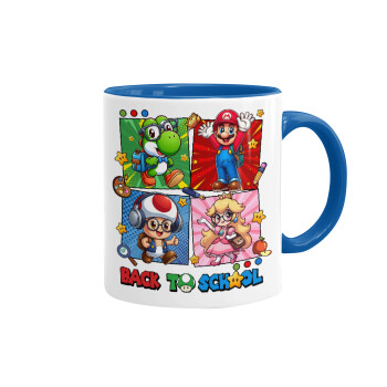 Back to the School Mario & Friends, Mug colored blue, ceramic, 330ml