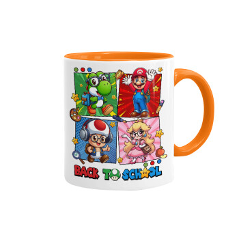 Back to the School Mario & Friends, Mug colored orange, ceramic, 330ml