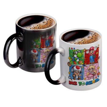 Back to the School Mario & Friends, Color changing magic Mug, ceramic, 330ml when adding hot liquid inside, the black colour desappears (1 pcs)