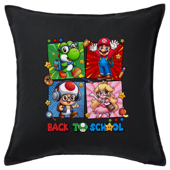 Back to the School Mario & Friends, Sofa cushion black 50x50cm includes filling